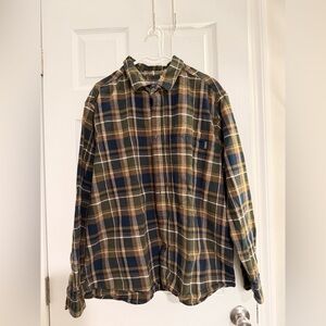 Eddie Bauer Men's Green and Blue Plaid Shirt